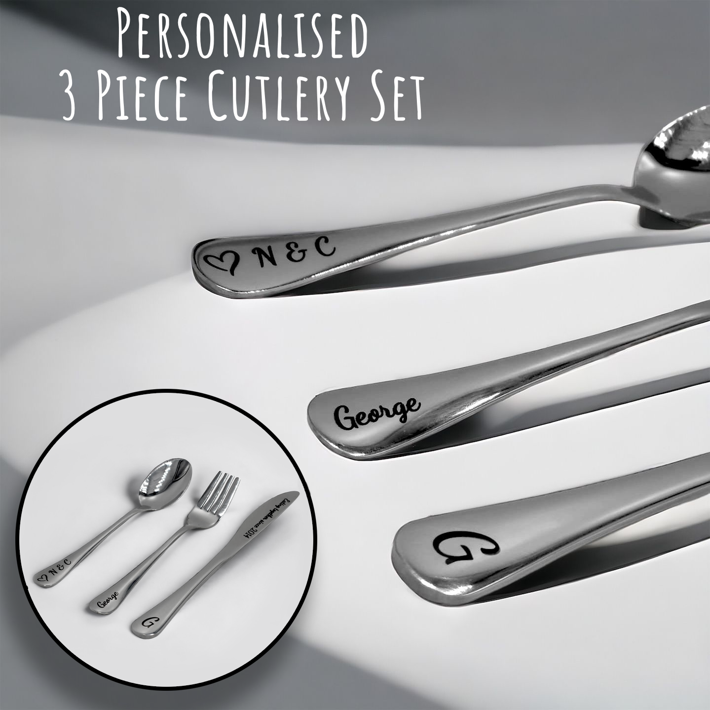 Personalised 3 Piece Stainless Steel Cutlery Set