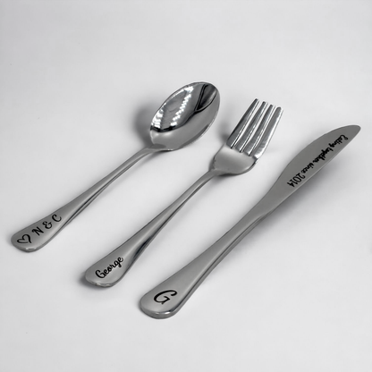 Personalised 3 Piece Stainless Steel Cutlery Set