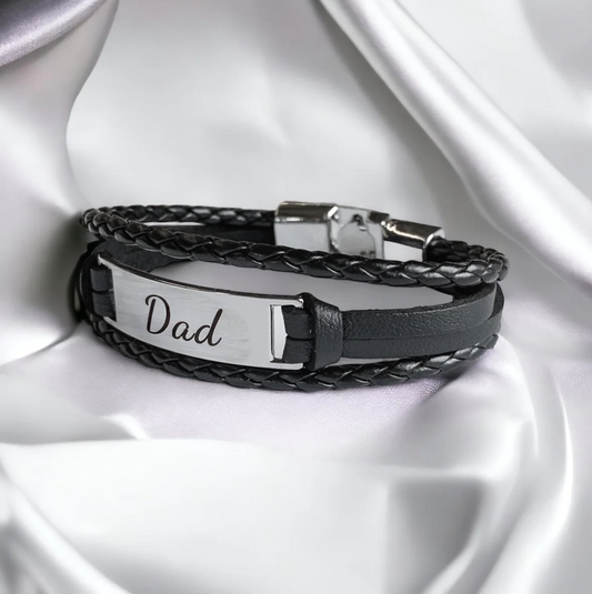 Personalised Black Leather Bracelet