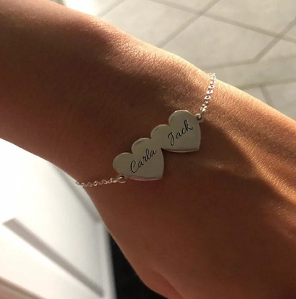 Personalised Double Heart Charm Bracelet