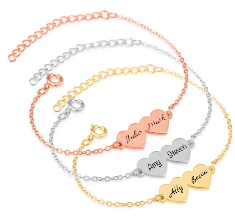 Personalised Double Heart Charm Bracelet