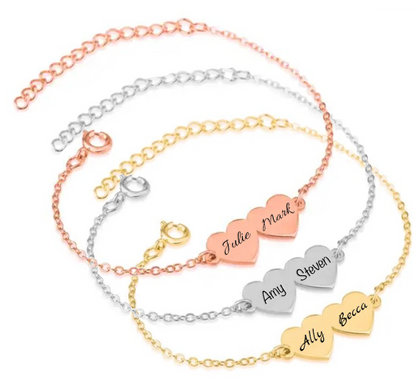 Personalised Double Heart Charm Bracelet