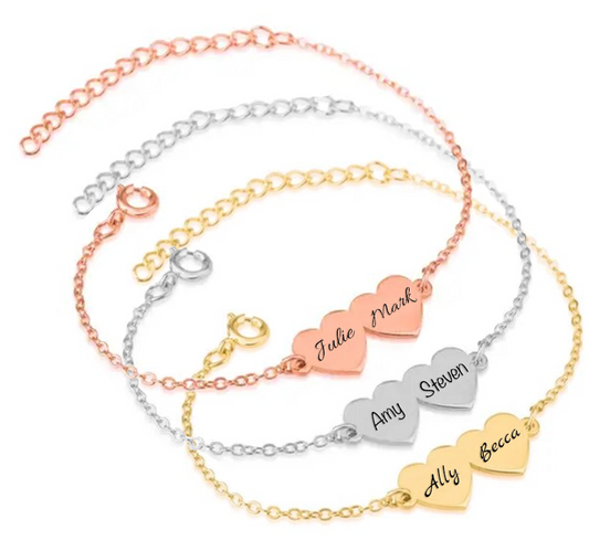 Personalised Double Heart Charm Bracelet