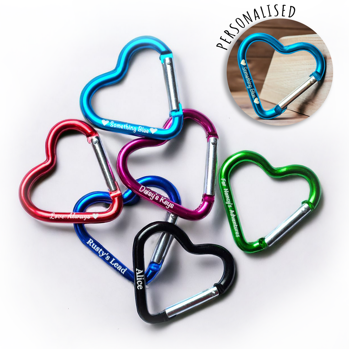 Personalised Heart Carabiners (Pack 3)