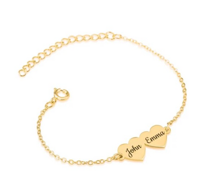 Personalised Double Heart Charm Bracelet