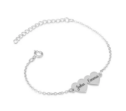 Personalised Double Heart Charm Bracelet