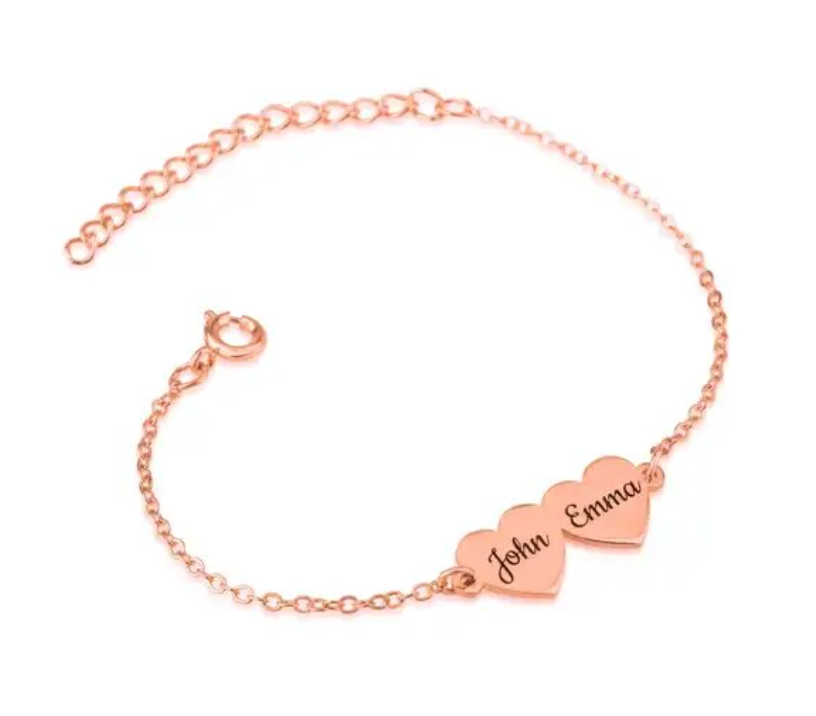 Personalised Double Heart Charm Bracelet