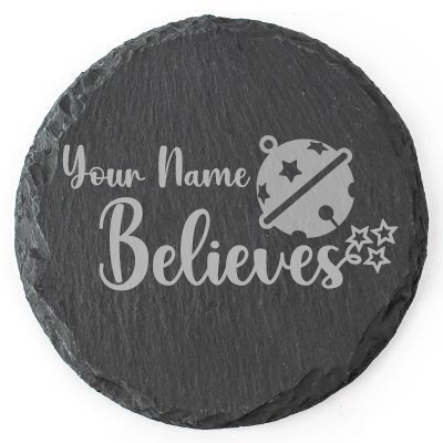 Personalised Believe Christmas Slate Coaster