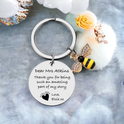 Personalised Bee Teacher Keyring