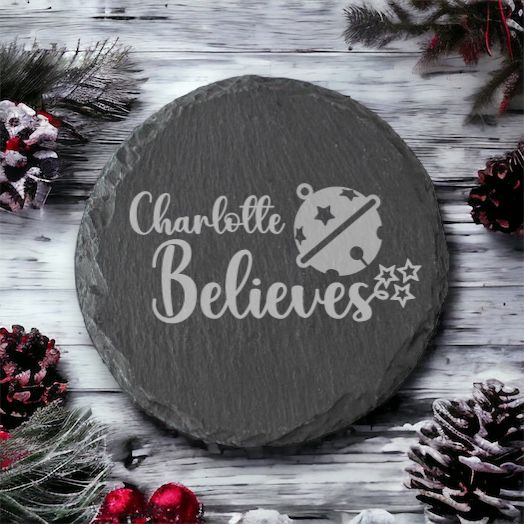 Personalised Believe Christmas Slate Coaster