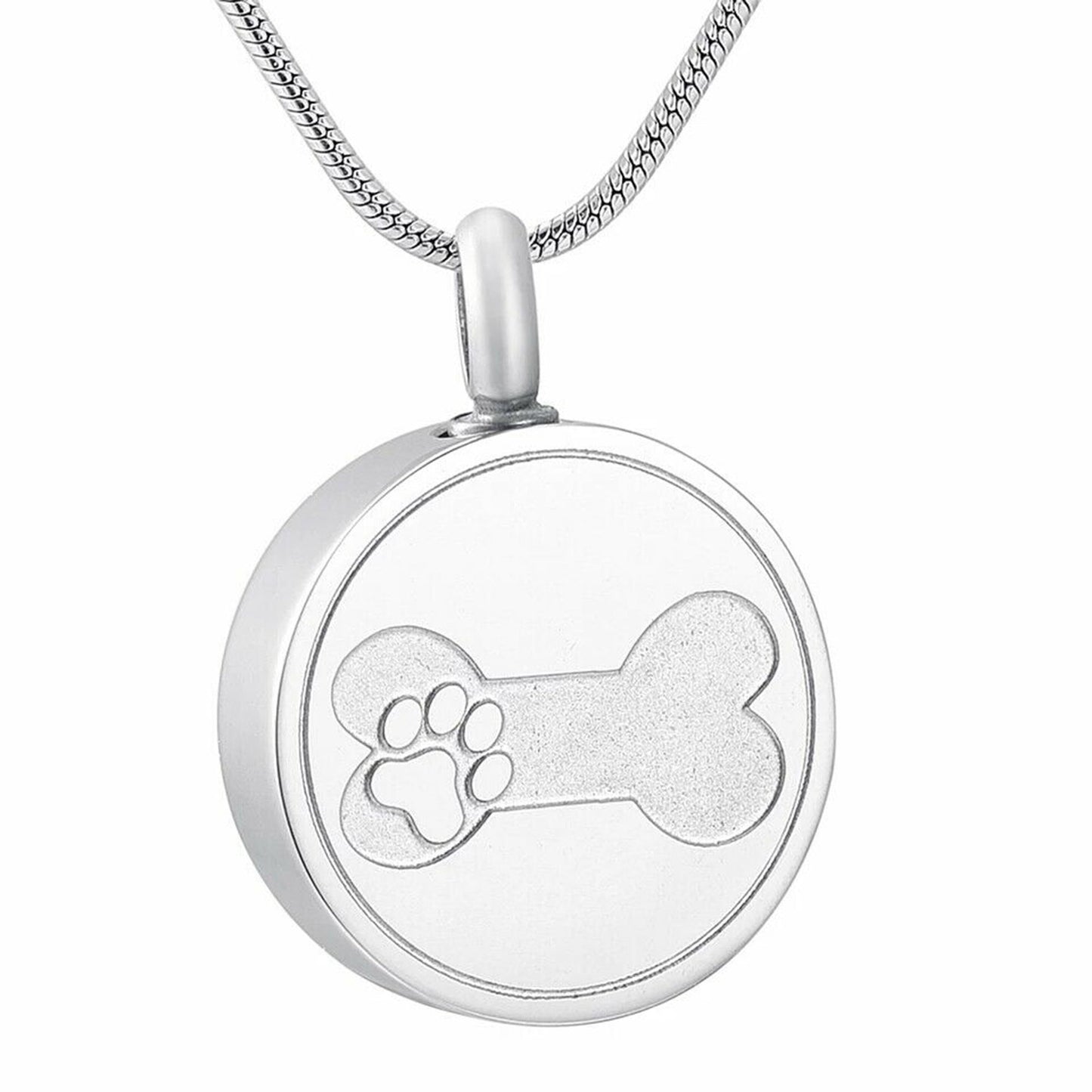 Personalised Bone & Paw Round Urn Necklace