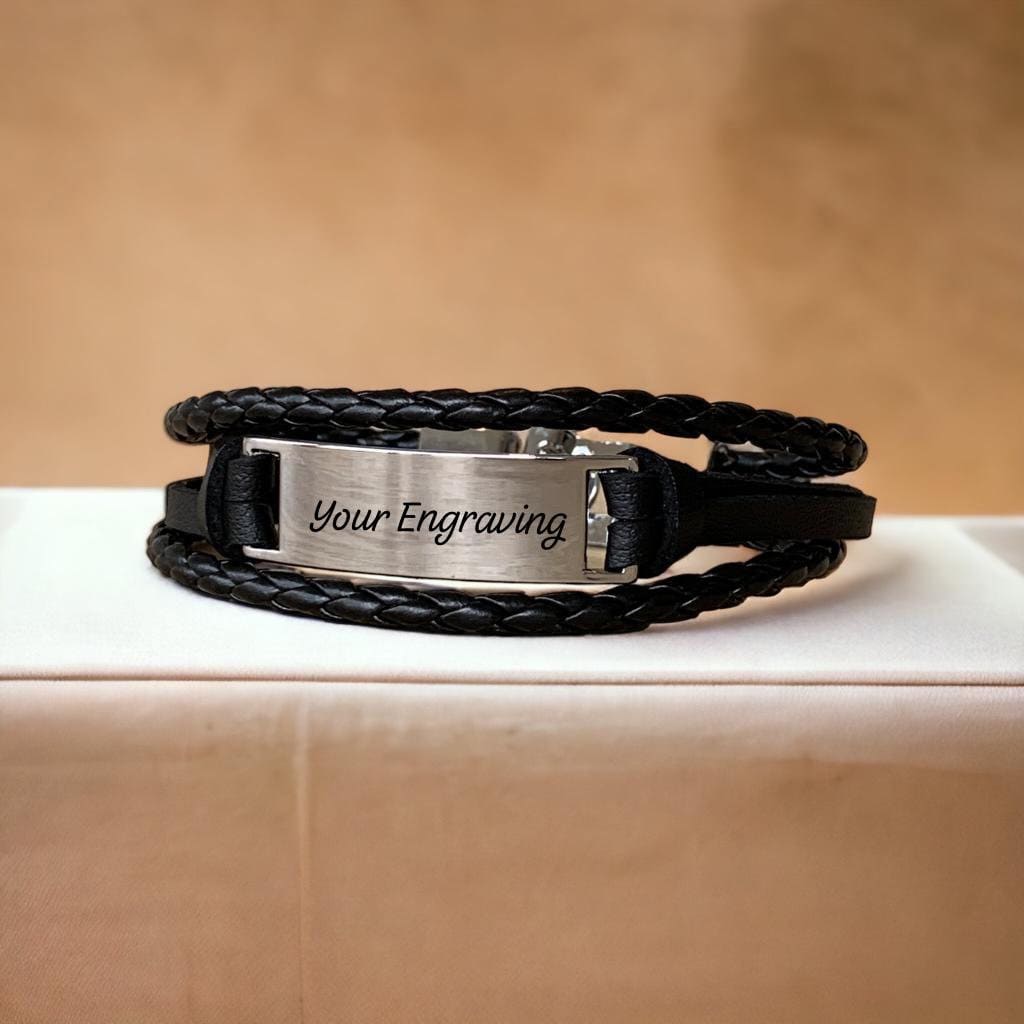 Personalised Black Leather Bracelet